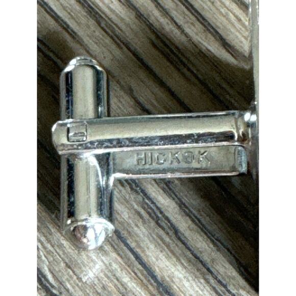 Vintage Hickok Cufflinks Rectangle Silver Tone Faux Diamond Swivel Bar Toggle - Picture 4 of 7